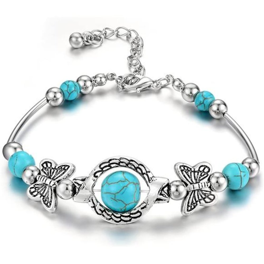 Boho Turquoise Western Bracelet for Women Set Butterfly Turquoise Bracelet